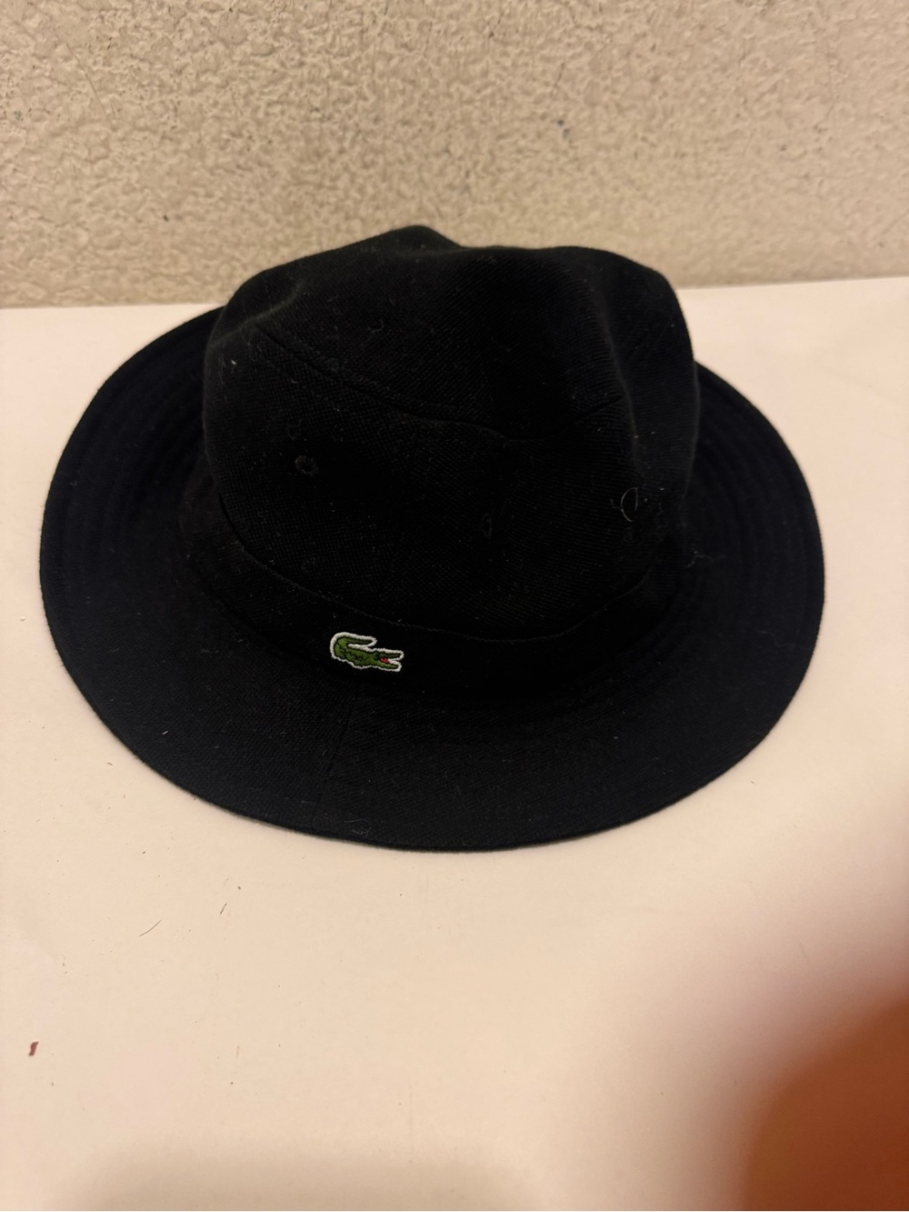 Lacoste Black Bucket Hat with Green Crocodile Patch